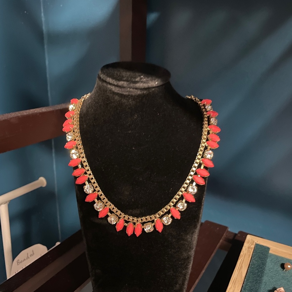 J Crew pink rhinestone statement necklace